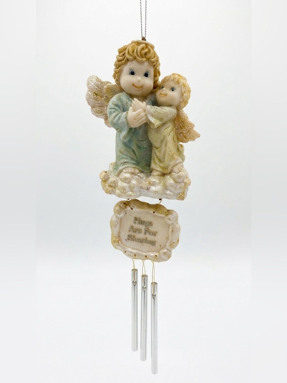 Vintage Hugs Are For Sharing Angel Mini Wind Chime Cherub Decor Y2K